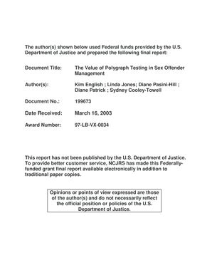 Fillable Online Ncjrs Value Of Polygraph Testing In Sex Offender Management National
