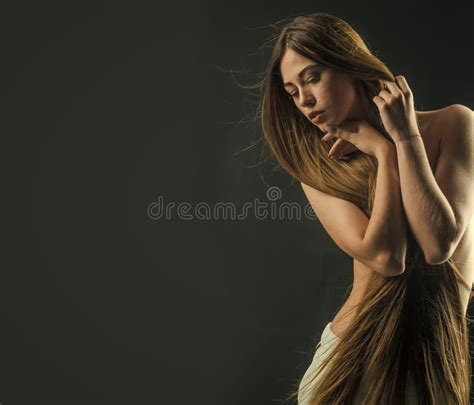 Woman With Long Healthy Hair And Naked Chest Stock Image Image Of Naked Barber 123378387
