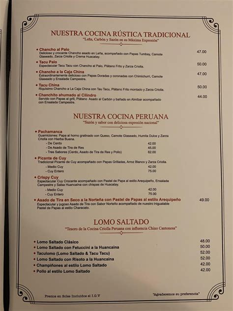 Carta De El Fog N Del Asador Parrillas Cocina R Stica Barranco