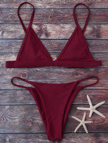 Cami Plunge String Bikini Set In Burgundy Zaful