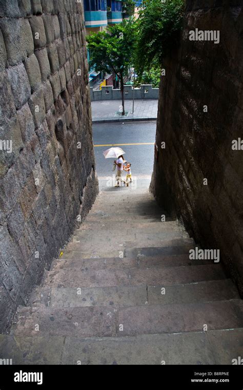 The Steep Hills Of Chongqing City Are Full Of Stairs And Alleys Stock