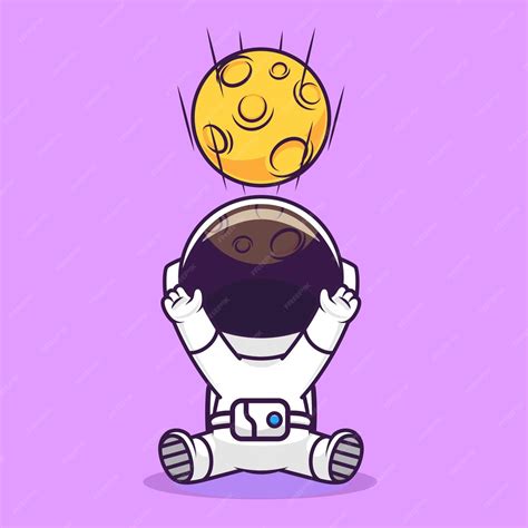 Милый астронавт ловит лунный шар мультфильм Векторная икона Иллюстрация ...