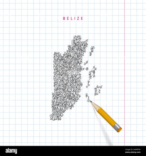 Belice Sketch Mapa Dibujado A Mano Alzada Sobre Papel Cuadriculado