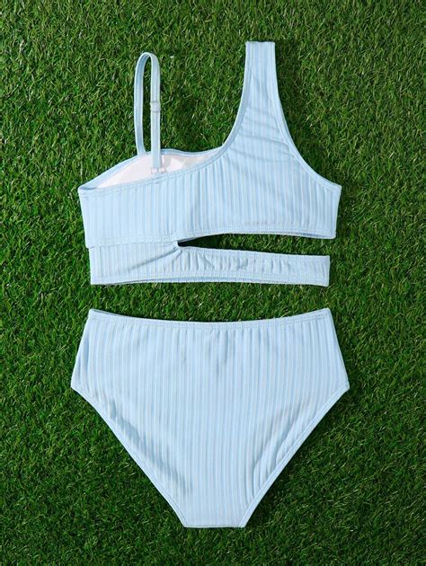 Conjunto De Bikini Asim Trico Con Recortes Para Ni A Preadolescente Para Playa De Verano Moda