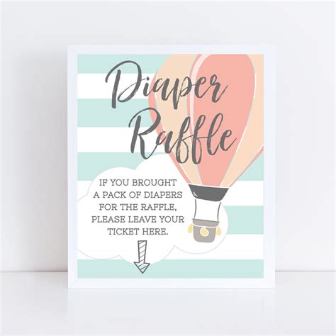 Hot Air Balloon Baby Shower Diaper Raffle Template Ticket Etsy