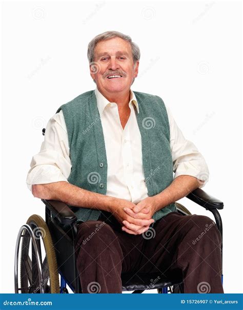 Smiling Older Man Sitting Isolated On A Wheelchair Stock Image Image Of Assistance Background