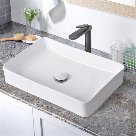 Aquaterior X Rectangle Bathroom Vessel Sink W Pop Up Drain Above