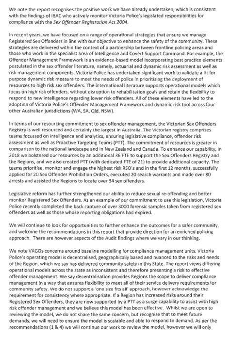 Managing Registered Sex Offenders Victorian Auditor General S Office