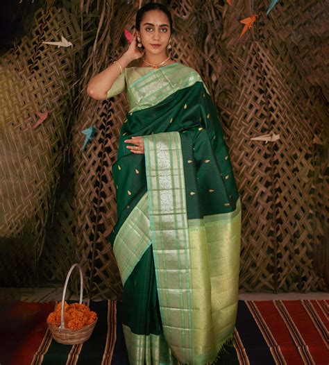 Bottle Green Kanchipuram Silk Saree