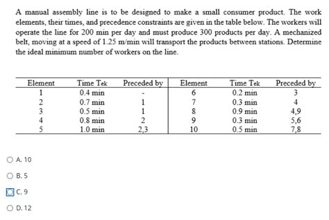 Solved A Manual Assembly Line Is To Be Designed To Make A Chegg