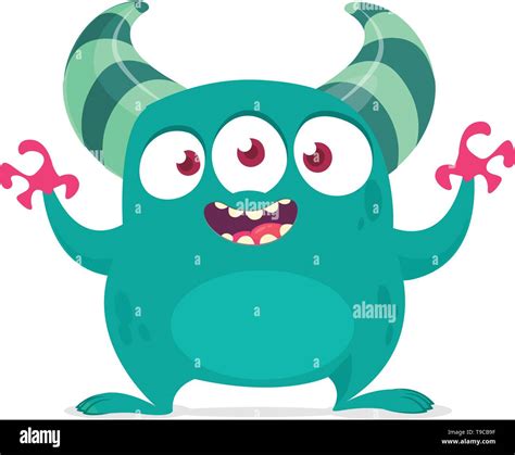 Funny Cartoon Alien With Three Eyes Vector Illustration Clipart Stock