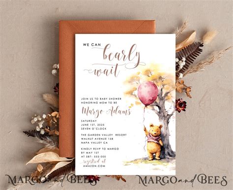 Winnie Pooh Girl Baby Shower Invitation Digital Template Fall Set We