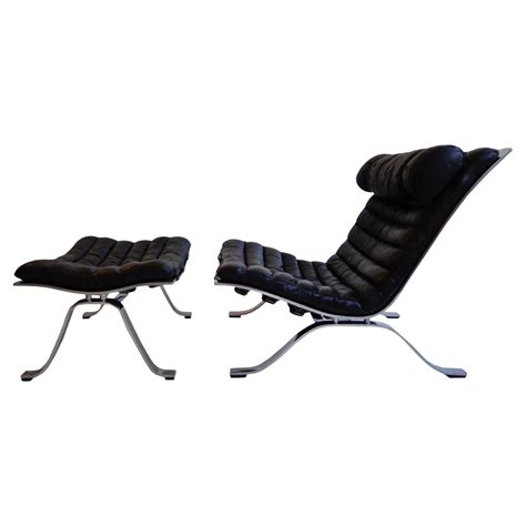 Black Buffalo Leather Arne Norell Ari Lounge Chair And Ottoman At Stdibs