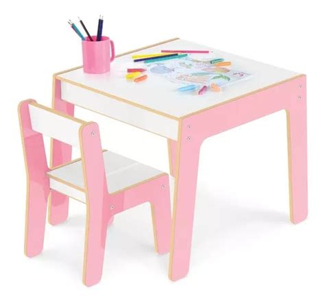 Conjunto Mesa Mesinha E Cadeira Infantil Madeira Rosa Junges