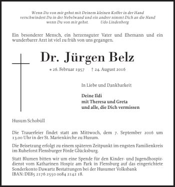 Traueranzeigen Von Dr J Rgen Belz Sh Z Trauer