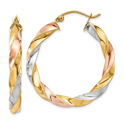 14k Tri Color Gold Tri Color Light Twisted Hoop Earrings Jewelry Earrings Hoops Women Jewelry