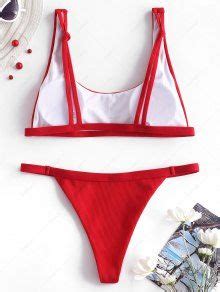 Ribbed High Leg Padded Bikini Set In Red Zaful