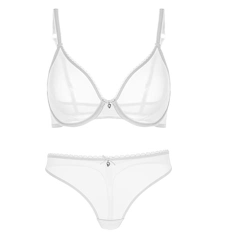 Varsbaby Sexy Transparent Mesh See Through Ultra Thin Lingerie Set Plus Size Bra And Thong Set