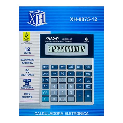 Calculadora Eletrônica 12 Dígitos XH 8875 12 Importados NAVI Atacado