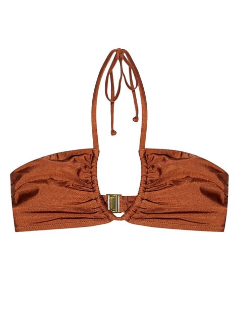 Ganni Metallic Threading Bikini Top In Brown ModeSens