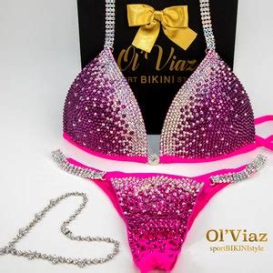 NPC IFBB WBFF Fuchsia Spandex Bikini Suit With Crystals Competition Suit Posing Suit Rhinestone