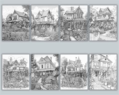 Garden House Coloring Page Book Garden Grayscale Coloring - Etsy