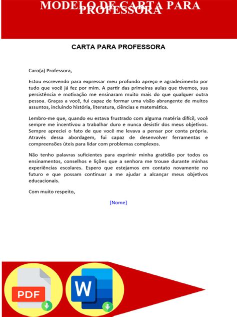 Ideia De Carta Para Professora - Modelo-de-Carta-para-Professora | PDF