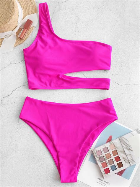 Swimsuit Women Pure Color Bikini Special Fabric Wave Cloth One Shoulderbathing Suit