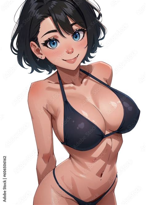 Cute Sexy Woman In Bikini Swimsuit Illustration PNG Isolated Transparent Background Anime Style