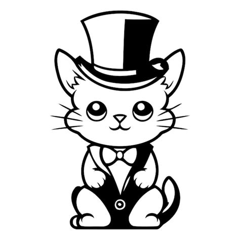 Premium Vector Cute Cartoon Cat In A Top Hat And Bow Tie Vector