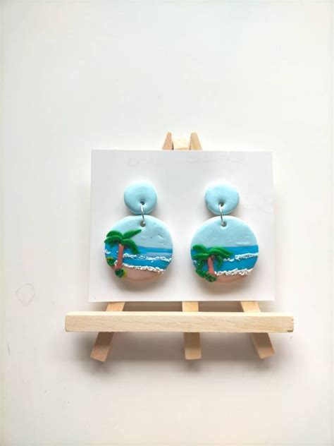 Clay Palm Tree Earrings Beach Landscape Unique Clay Etsy