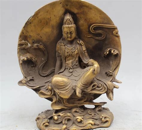 Chinese Buddhism Bronze Seat Moon Kwan Yin Bodhisattva Goddess