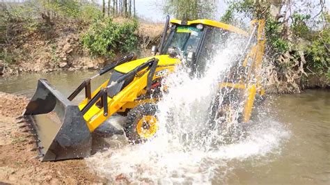 Jcb Backhoe Machine Washing In River And Making Fun Cleaning Dirty