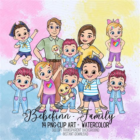 Familia Bebefinn Png - Clipart Bebefinn Familia Acuarela, 14 PNG Digitales, Bebefinn PNG ...
