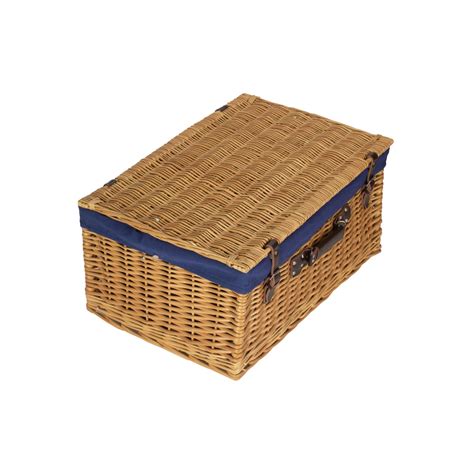 24 Inch Buff Willow Hamper With Navy Blue Lining And Wovenhill