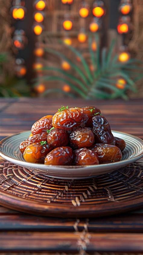 Delicious Medjool Dates On Plate Perfect For Ramadan Iftar Meal Stock