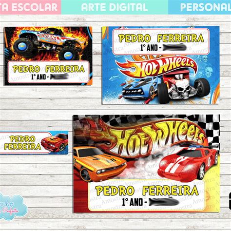 Arte Digital Etiqueta Escolar Hot Wheels Elo