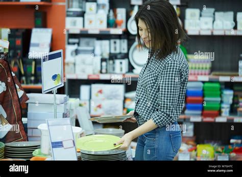 Brunette Buy At Supermarket Stock Photo Alamy