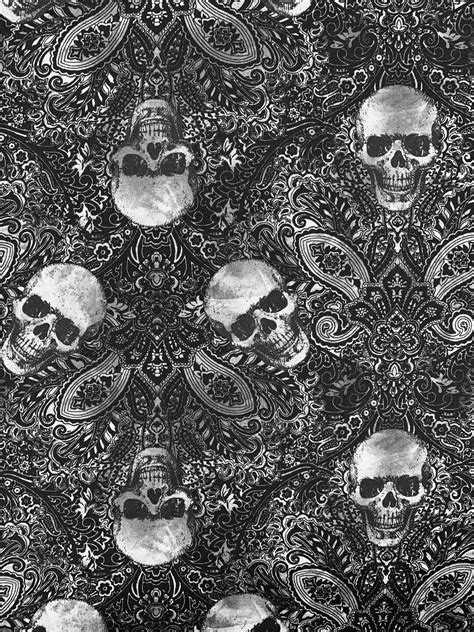 Skull Fabric Halloween Fabric Gothic Fabric Victorian Fabric Black