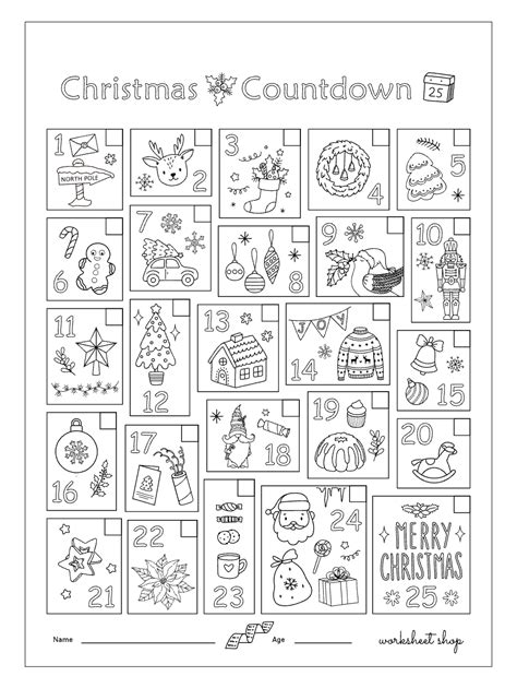 Christmas Countdown Worksheet Shop