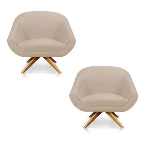 Kit Sillones Giratorios Giovana Suede Ma Con Base De Madera