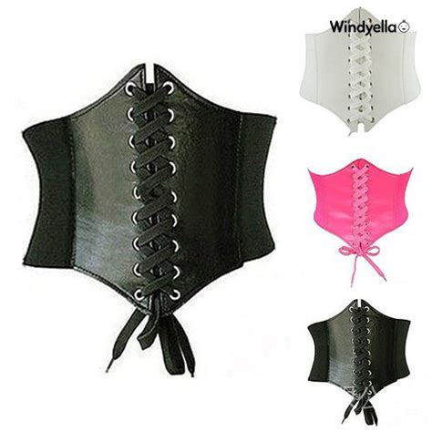 Windyella Sexy Vintage Faux Leather Wide Lace Up Waist Belt Shapewear Corset Body Shaper