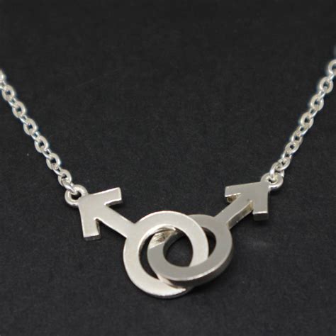 Gay Pride Male Symbol Necklace Choker Silver Interlocking Gay Jewelry