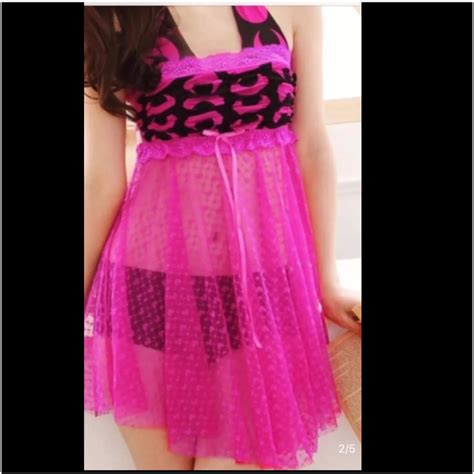 Lingerie Babydoll Night Dress G String Rose Red Depop