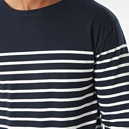 Teddy Smith Tee Shirt Manches Longues A Rayures Mariner Bleu Marine