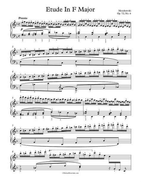 Free Piano Sheet Music Etude In F Major Op 72 No 6 Moszkowski Michael Kravchuk