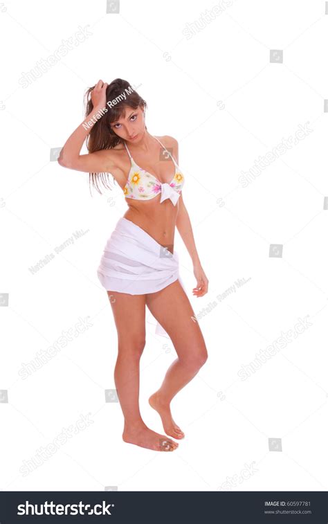 Beautiful Bikini Model Posing On White Stock Photo Edit Now 60597781
