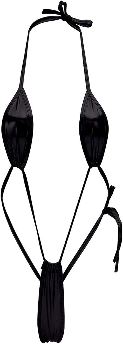 Iwemek Women Metallic Micro Bodysuit Shiny Thong Jumpsuit Latex Pvc Wet Look Lingerie Clubwear