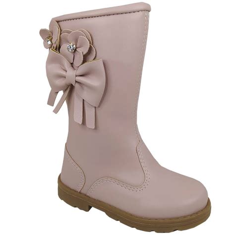 Bota nude rosinha cano longo infantil feminina criança menina laço flor e zíper Shopee Brasil