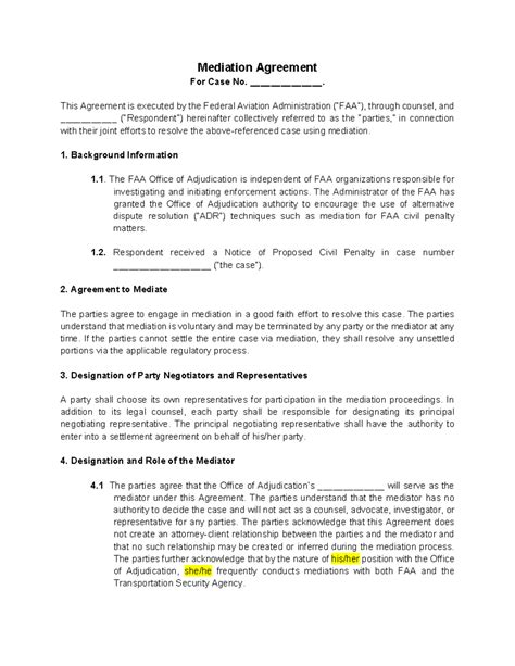 Sample Mediation Agreement Mediation Agreement For Case No